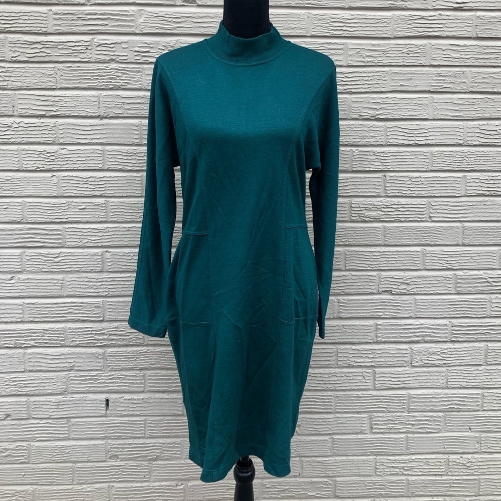Vintage MHM Melissa Harper Dark Green Mock Turtleneck Long Sleeve Dress